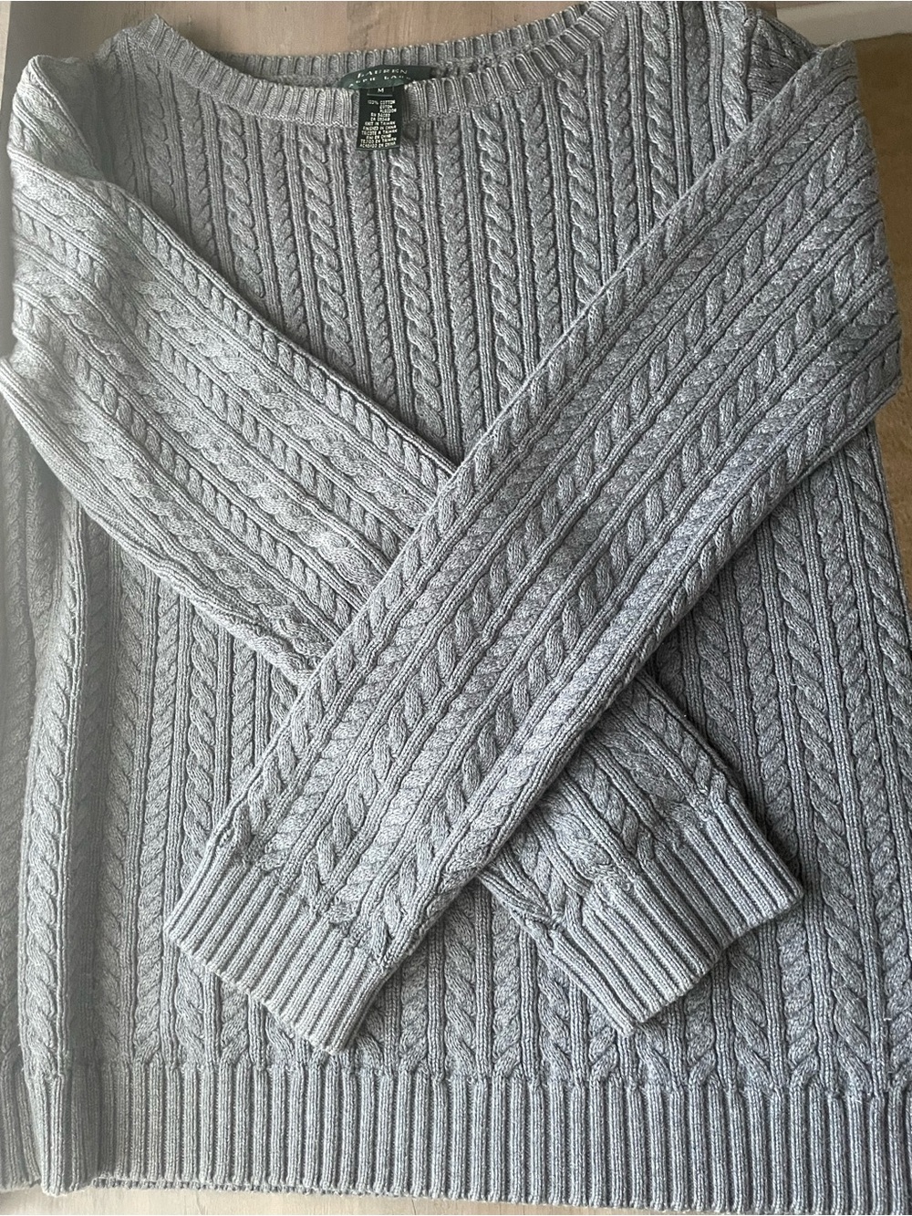 Vintage Ralph Lauren Gray Cotton Cable Knit Sweater Size Medium - Picture 3 of 12
